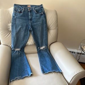 MOTHER Denim High Rise Frayed + Flared Jeans